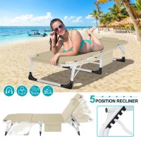 Aboron 3 In 1 Sun Tanning Chair Oversized With Matface Arm Hole Heavy Duty Folding Chaise Lounge Chairs 5Position Outdoor Lo