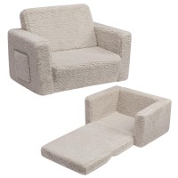 Alimorden 2In1 Flip Out Cuddly Sherpa Toddler Couch Convertible Sofa To Lounger Light Grey