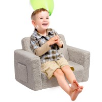 Alimorden 2In1 Flip Out Cuddly Sherpa Toddler Couch Convertible Sofa To Lounger Light Grey