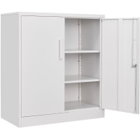 Sisesol White Metal Storage Cabinet With Doors And Shelves Small Metal Cabinet With Lock Short Garage Storage Cabinet Steel Cabi