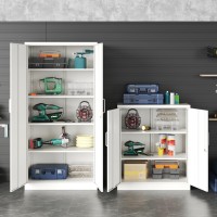 Sisesol White Metal Storage Cabinet With Doors And Shelves Small Metal Cabinet With Lock Short Garage Storage Cabinet Steel Cabi