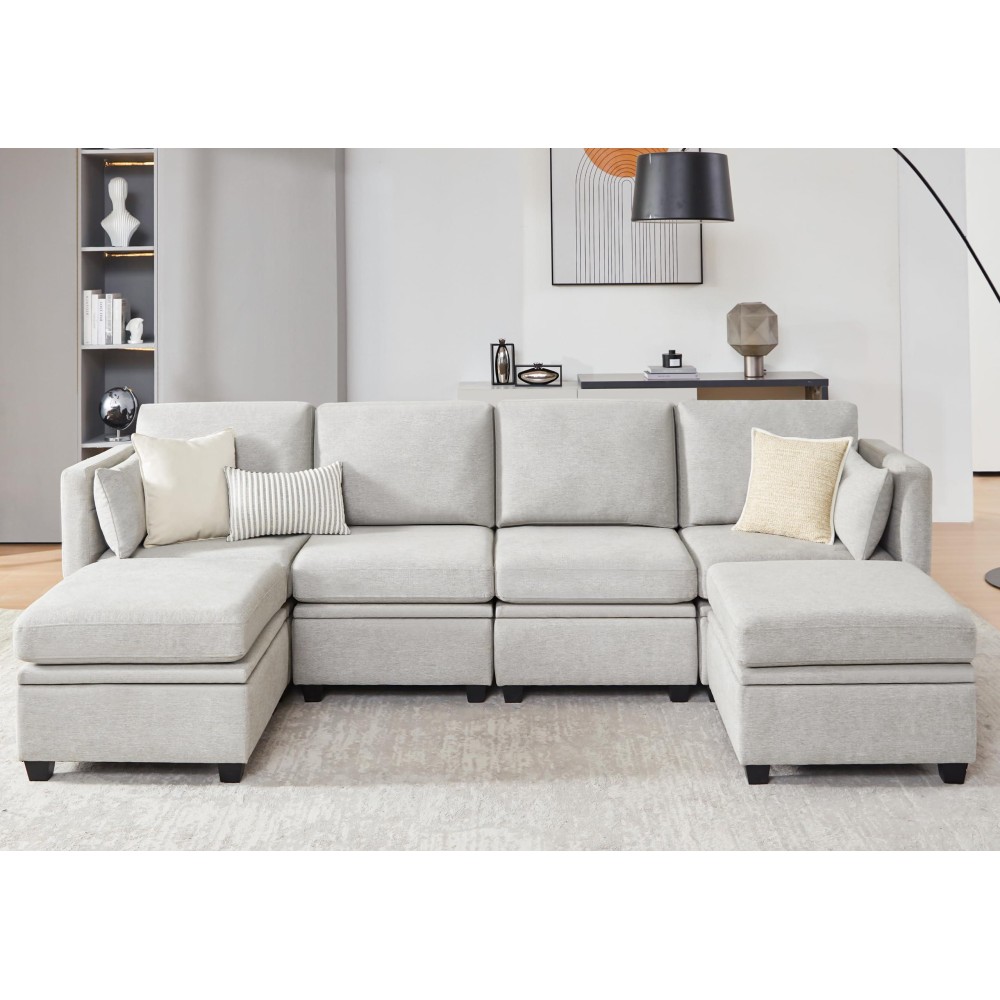 Wetrue Modular Sectional Sofa Convertible U Shaped Sofa Couch With Storage High Supportive Soft Sponge 6 Seat Modular Secti