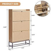 Avzear Narrow Shoe Storage Cabinet With 3 Flip Drawers Freestanding Shoe Organizer Wooden Closed Shoe Rack Slim Shoe Cabinet S