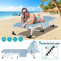 Aboron 3 In 1 Sun Tanning Chair Oversized With Matface Arm Hole Heavy Duty Folding Chaise Lounge Chairs 5Position Outdoor Lo