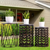 Ym Set Of 3 Black With Bronze End Tables Nesting Metal Round Coffee Table Heavy Duty Metal Plant Stand Garden Stool Outdoor