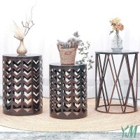 Ym Set Of 3 Black With Bronze End Tables Nesting Metal Round Coffee Table Heavy Duty Metal Plant Stand Garden Stool Outdoor