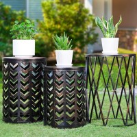 Ym Set Of 3 Black With Bronze End Tables Nesting Metal Round Coffee Table Heavy Duty Metal Plant Stand Garden Stool Outdoor