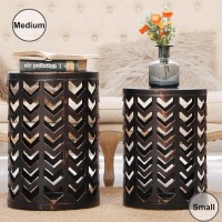 Ym Set Of 3 Black With Bronze End Tables Nesting Metal Round Coffee Table Heavy Duty Metal Plant Stand Garden Stool Outdoor