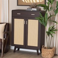 Baxton Studio Giancarlo Brown Wood 2-Door Shoe Cabinet With Rattan Door