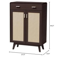 Baxton Studio Giancarlo Brown Wood 2-Door Shoe Cabinet With Rattan Door