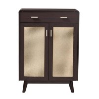 Baxton Studio Giancarlo Brown Wood 2-Door Shoe Cabinet With Rattan Door