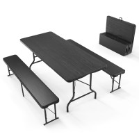 Vingli Picnic Table Set With 2 Benches 6 Feet Camping Table Chair Set 3Piece Folding Furniture For Indoor Or Outdoor Use Tre