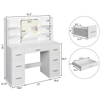 Yeshomy Vanity Desk With Mirror Power Outlet And 10 Lights Makeup Table With 7 Drawers 3 Color Modes Available For Bedroom P