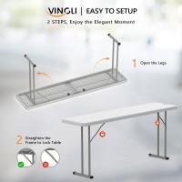 Vingli 6 Ft Narrow Folding Table Premium Quality Hdpe Material And Sturdy Metal Frame Perfect For Buffet Seminar Party Train