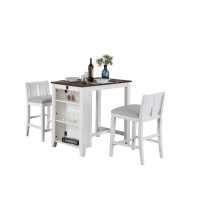 Graham 3-Piece White Finish Small Space Counter Height Dining Table with Shelves and 2 Chairs