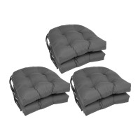 Blazing Needles 16-Inch Rounded Back Tufted Twill Chair Cushion, 16 X 16, Steel Grey 6 Count