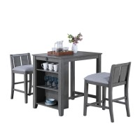 Graham 3-Piece Gray Finish Small Space Counter Height Dining Table with Shelves and 2 Chairs