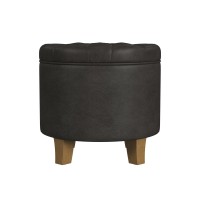 Homepop Home Decor Upholstered Round Faux Leather Tufted Foot Rest Ottoman Ottoman With Storage For Living Room Bedroom