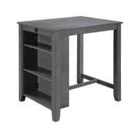 Graham Gray Finish Small Space Counter Height Dining Table with USB Charging Ports and Shelves