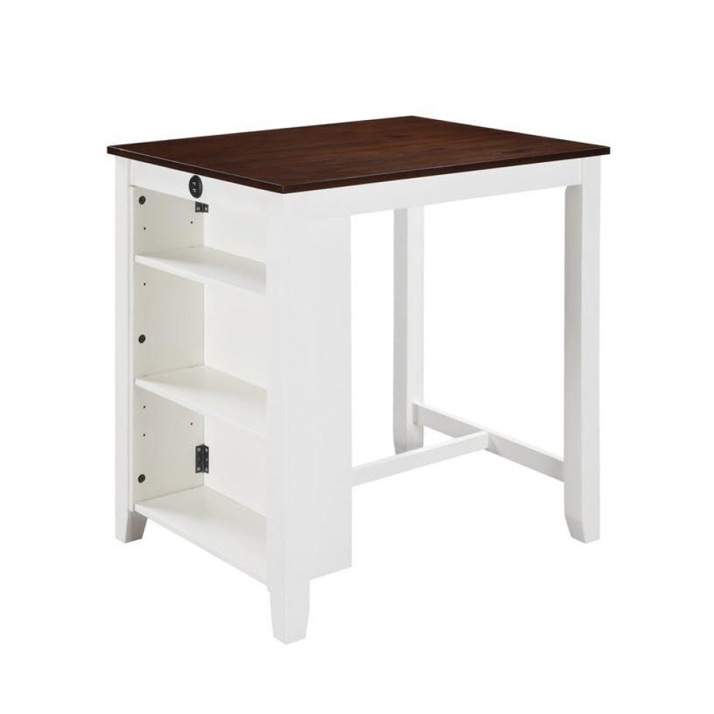 Graham White Finish Small Space Counter Height Dining Table with USB Charging Ports and Shelves