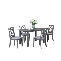 Carlisle5-Piece Gray Finish Extendable Wood Dining Set with Upholstered Seat Cushion