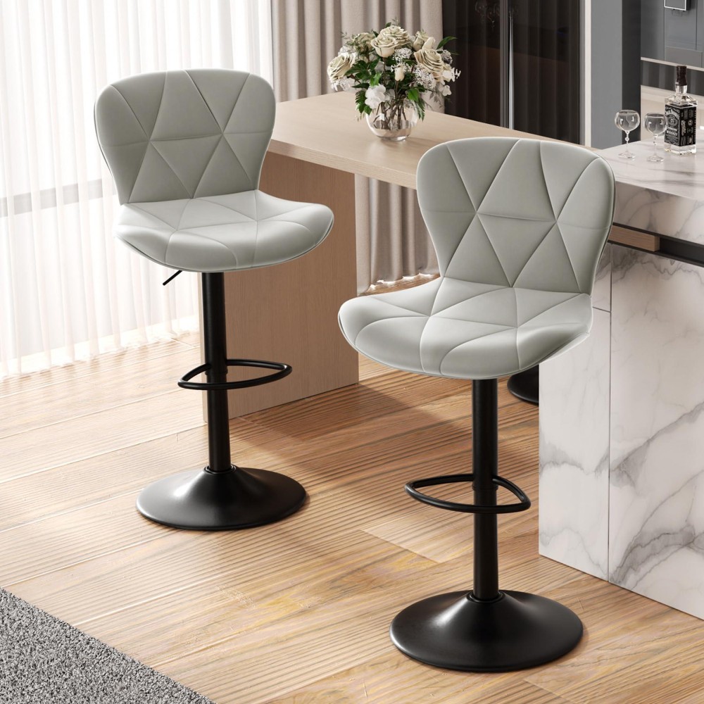 Nalupatio Modern Bar Stool Set Of 2 Adjustable Faux Leather Upholstered Swivel Counter Stools Counter Height Barstools With Ba