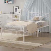 Vecelo Twin Size Bed Frame With Headboard 14 Inch Metal Platform Mattress Foundation No Boxing Spring Needed Squeak Resistant