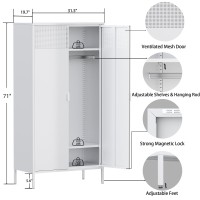 Ustamio 71 Inches White Metal Wardrobe Cabinet With Hanging Rod Metal Armoire Wardrobe Closet With Doors For Bedroom Office L