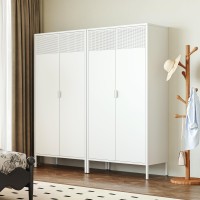 Ustamio 71 Inches White Metal Wardrobe Cabinet With Hanging Rod Metal Armoire Wardrobe Closet With Doors For Bedroom Office L