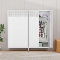 Ustamio 71 Inches White Metal Wardrobe Cabinet With Hanging Rod Metal Armoire Wardrobe Closet With Doors For Bedroom Office L