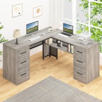 Hsh Large L Shaped Desk With Storage File Cabinet Corner Lshaped Computer Desk With Drawers Shelves Home Office Bedroom Metal