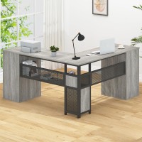 Hsh Large L Shaped Desk With Storage File Cabinet Corner Lshaped Computer Desk With Drawers Shelves Home Office Bedroom Metal