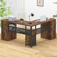 Hsh L Shaped Computer Desk With File Drawers Large Metal Wood L Shape Table With Storage Cabinet Shelves Reversible Corner Hom