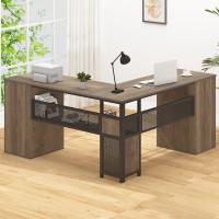 Hsh Large L Shaped Home Office Desk With Drawers Rustic Lshaped Computer Desk With Storage File Cabinet Shelves Corner Revers