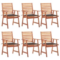 Vidaxl Set Of 6 Patio Dining Chairs With Cushions - Outdoor Furniture, Solid Acacia Wood, Waterproof Polyester Cushions, Easy Assembly, Rustic Design