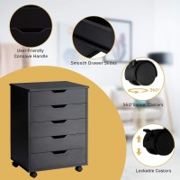 Dortala 5 Drawer Chest File Cabinet With Wheels, Versatile Mobile Under Desk Office Storage Cabinet, Wood Filing Cabinet For Home Office