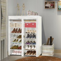 Erone Shoe Rack Storage Organize 28 Pairs Portable Double Row With Nonwoven Fabric Cover Shoe Shelf Cabinet For Closet