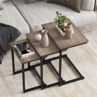 Giantex Nesting Coffee Table Set of 3, Stackable Square End Table w/Wood Grain Tabletop & Heavy-Duty Metal Frame, Farmhouse C-Shaped Accent Table for Small Space, Living Room, Bedroom (Black Oak)