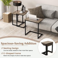 Giantex Nesting Coffee Table Set of 3, Stackable Square End Table w/Wood Grain Tabletop & Heavy-Duty Metal Frame, Farmhouse C-Shaped Accent Table for Small Space, Living Room, Bedroom (Black Oak)