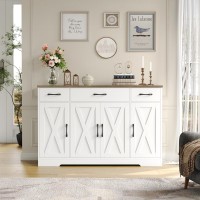 Hostack Buffet Cabinet With Drawers 55 Large Sideboard Buffet Storage Cabinet With Shelves And Doors Modern Farmhouse Coffee