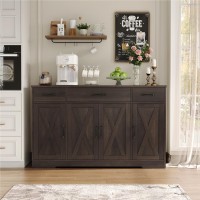 HOSTACK Buffet Cabinet with Drawers, 55 Large Sideboard Buffet Storage Cabinet with Shelves & 4 Doors, Modern Farmhouse Coffee Bar Cabinet Wood Buffet Table for Kitchen, Dining Room, Dark Brown