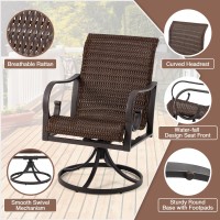 EROMMY Patio Wicker Swivel Chair Set of 2, Heavy Duty Outdoor Dining Chair with 23.5'' High Back, Extra-Large Water-Fall Seat, Rattan Porch Chair Gentle Rocker for Outside, 2 PCS