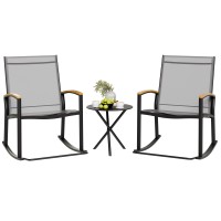 Shintenchi 3 Piece Outdoor Rocking Bistro Set Textilene Fabric Small Patio Furniture Set Front Porch Rocker Chairs Conversatio