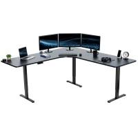 Vivo Electric Height Adjustable 83 X 83 Inch Curved Corner Stand Up Desk, Black Table Top, Black Frame, Memory Controller, L-Shaped Workstation, E3C Series, Desk-Kit-E3Cb83B