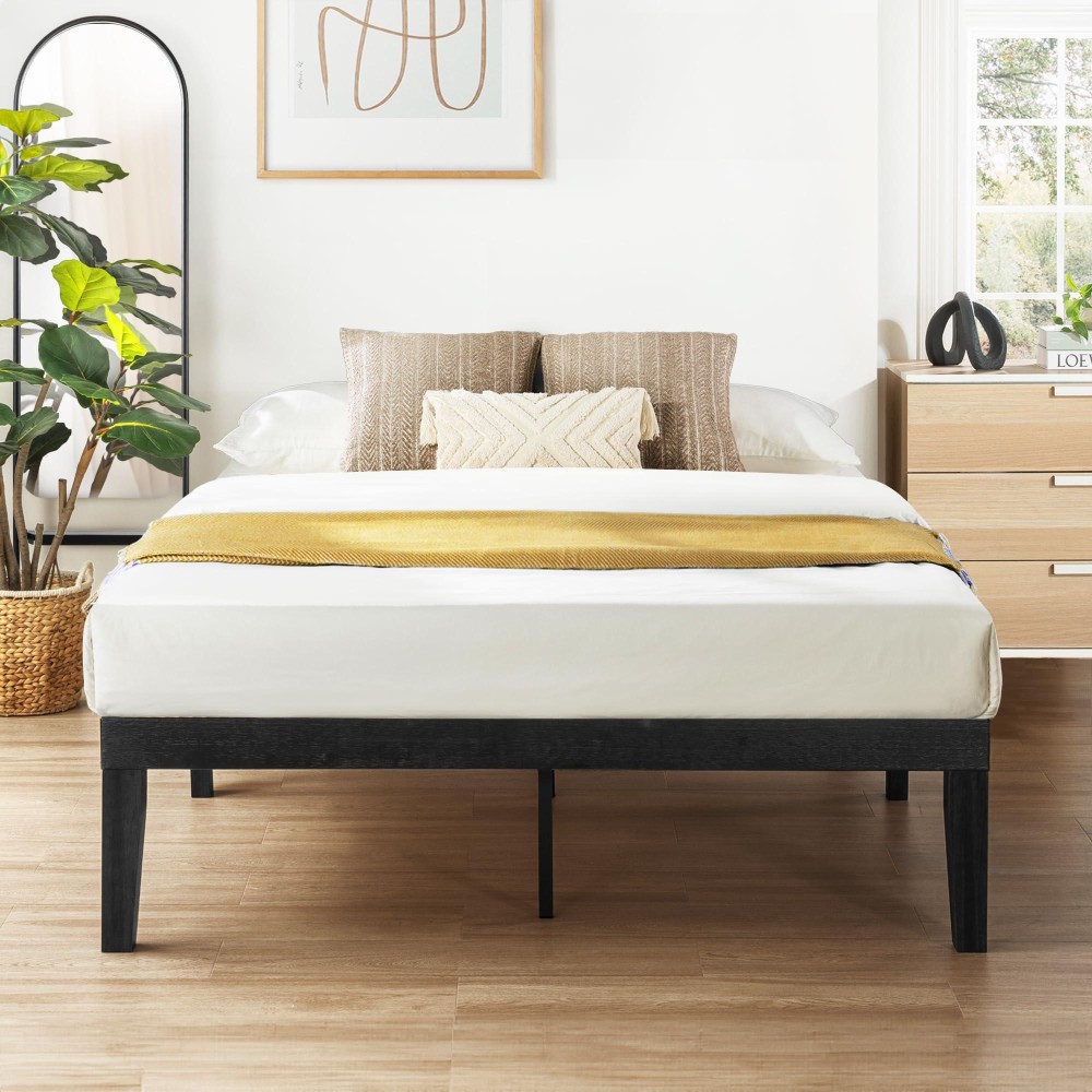 Mellow Naturalista Classic 16 Inch Solid Wood Platform Bed With Wooden Slats Black King