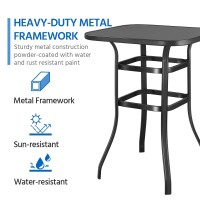 Yaheetech Outdoor Patio Bar Table Dining Table Bistro Square High Top Dining Table With Tempered Glass Tabletop Sturdy Iron Fra