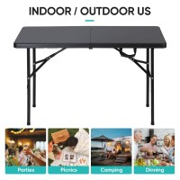 Super Deal Portable 4 Foot Plastic Folding Table Indoor Outdoor Heavy Duty Foldinhalf Picnic Party Camping Barbecues Table Wi