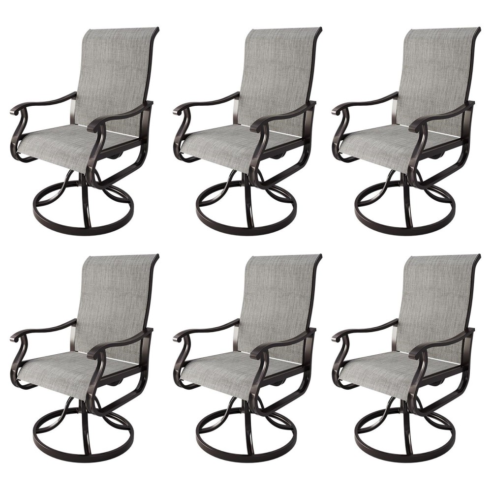 Amopatio Patio Swivel Chairs Set Of 6 Outdoor Swivel Rocker Dining Chairs With All Weather Textilene High Back Metal Frame F