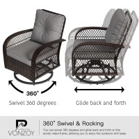 Vonzoy 3 Pieces Patio Furniture Set Outdoor Swivel Glider Rocker Wicker Patio Bistro Set With Rocking Chair Thickened Cushion