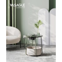 Vasagle Side Table With Charging Station Round End Table With Fabric Basket Nightstand With Power Outlets Usb Ports For Livin